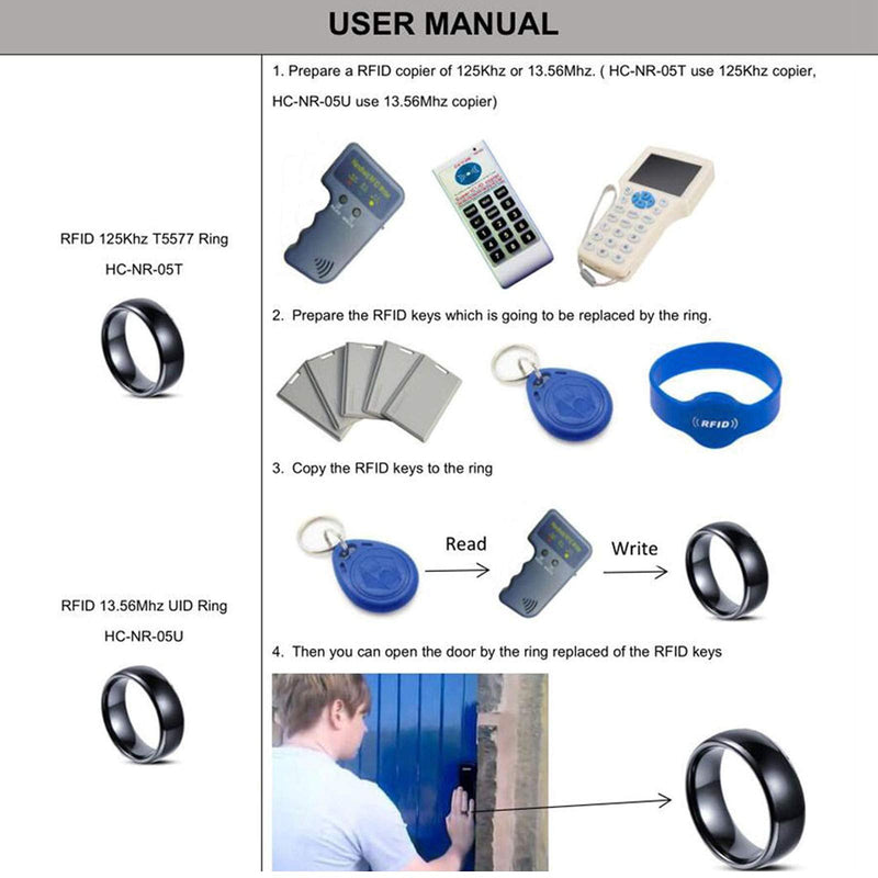 T5577 or UID chip RFID Black Ceramics Smart Finger rewrite Ring 125KHZ/13.56MHZ Wear for Men or Women(UID 13.56MHZ-18MM) UID 13.56MHZ-18MM