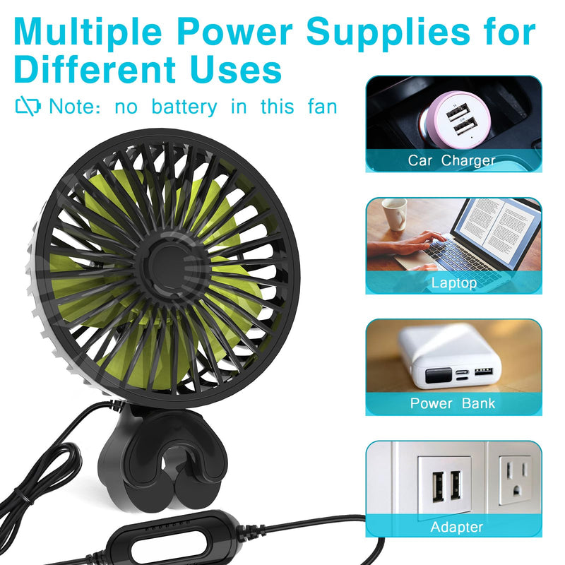 Dealswin USB Car Seat Fan for Backseat: Protable Car Cooling Fan for Car Rear Seat Baby Kids, 3 Speeds and 360 Degree Rotatable Car Rear Seat Headrest Fan for Sedan, SUV, RV, Van Strong Wind Car Fans