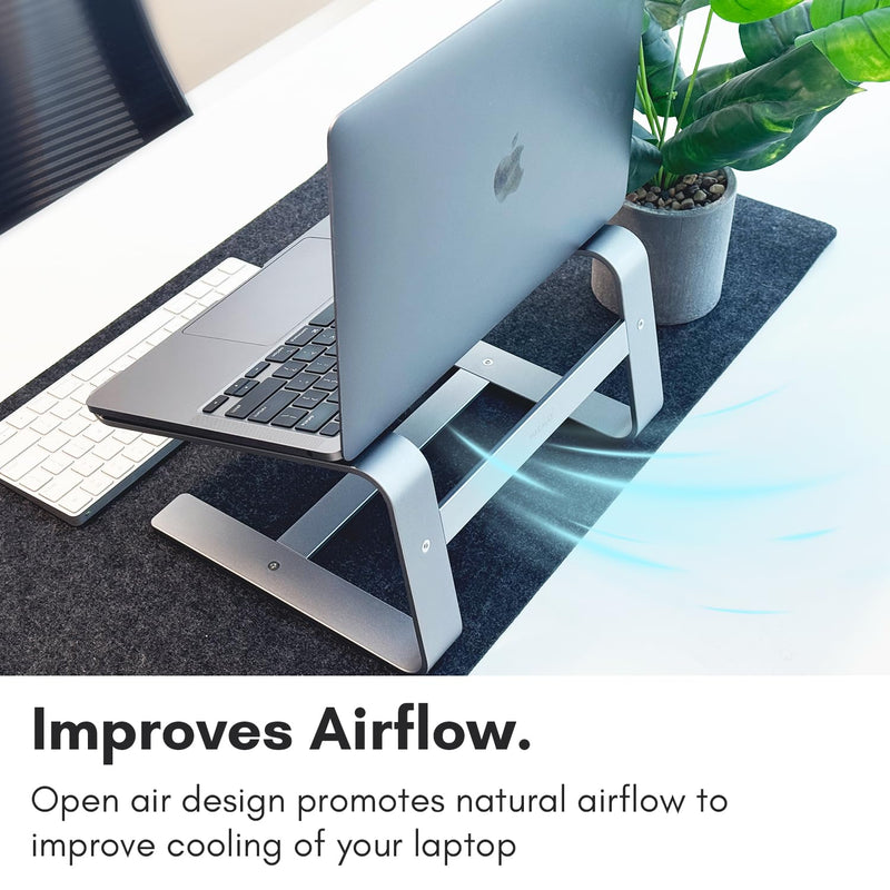 Macally Aluminum Laptop Stand for Desk - Works with All MacBook/Pro/Air & Laptops Between 10” to 17.3” - Sleek and Sturdy Laptop Riser - (ASTANDSG), Space Gray Stand Only