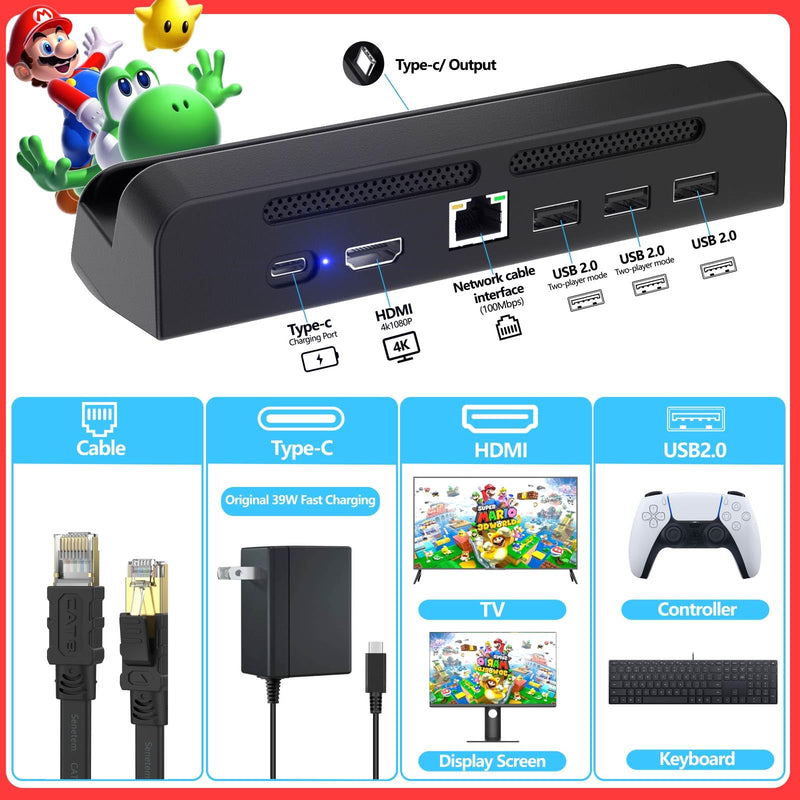 Docking Station for Switch & Switch OLED with Ethernet Port, 4K HDMI TV Hub and USB Ports for Lag-Free Gaming, Ultimate Home Gaming Performance Hub
