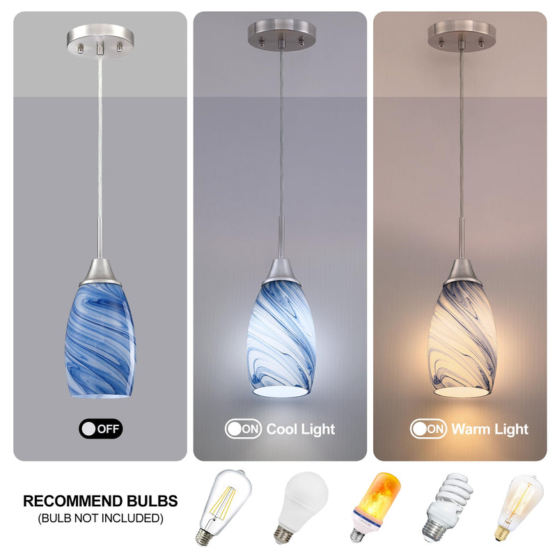 Mini Glass Pendant Light 1Pack Dark Blue Marble Art Glass Pendant Lights Kitchen Island Brushed Nickel Finish Hanging Light for Kitchen Over Sink,Dining Room,Foyer,Hallway 1-Pack