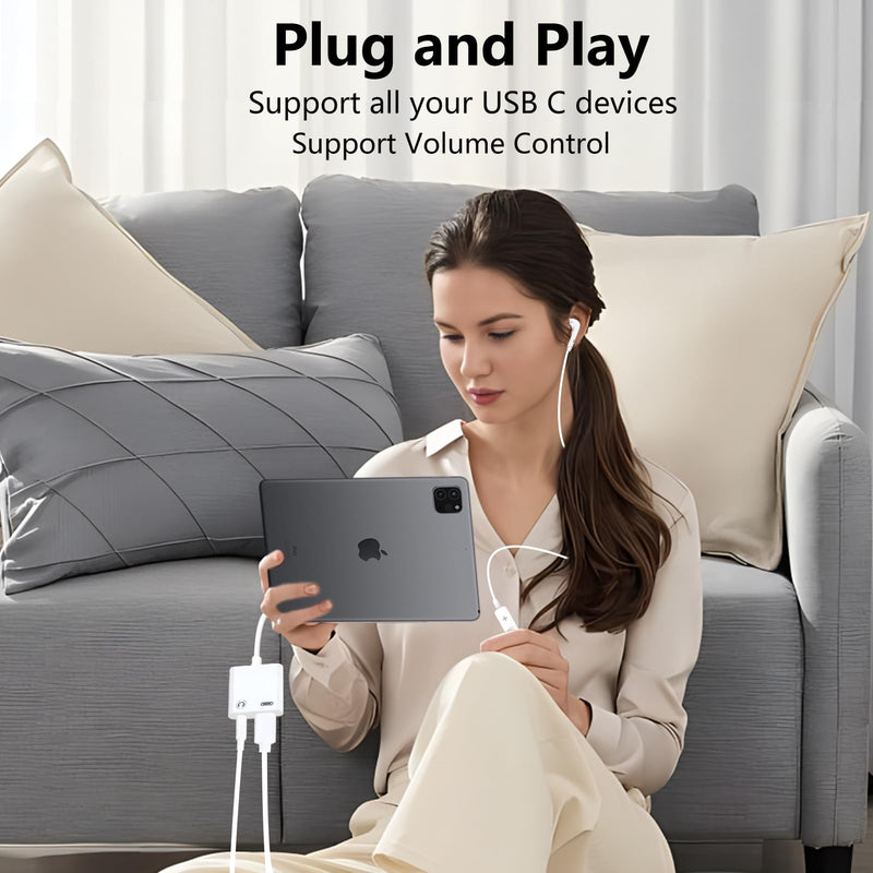 USB C to 3.5mm Headphone and Charger Adapter 2-Pack, 2-in-1 USB C to Aux Jack Dongle Cable Cord with PD Fast Charging for iPhone 15 Pro Max Plus, Samsung Galaxy S22 S23 S24 Ultra, Note 20 White