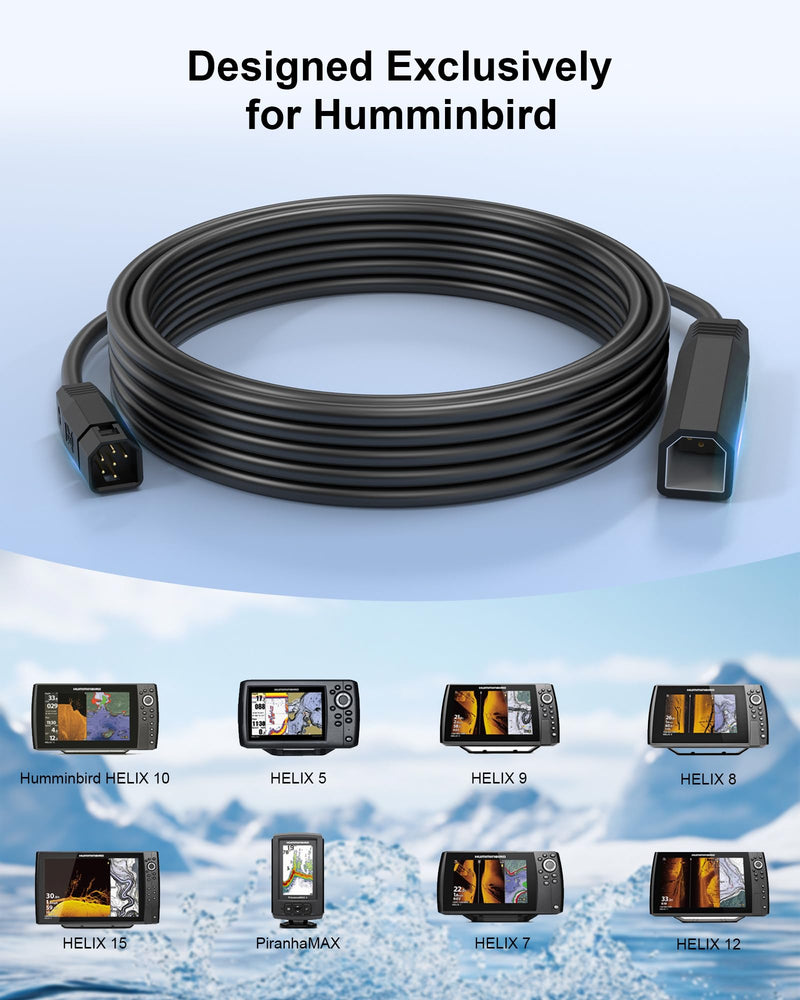 VHBW 10FT Humminbird Helix 5/7 Transducer Extension Cable | Fits HELIX 5/7/8/9/10/12/15, PiranhaMAX, Series 800/600/700/1100/500/90; excludes APEX/SOLIX/ONIX/ION.
