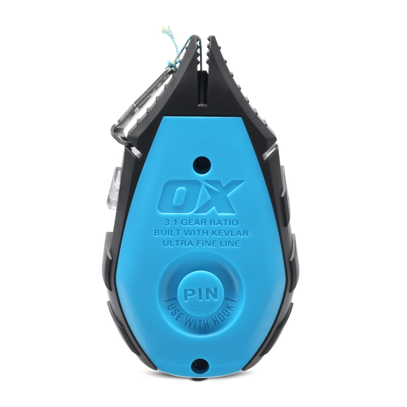 OX Pro 50ft Precision Chalk Line with Pinchable Rubber Tip and 4oz Chalk Powder Refill - Kevlar and Nylon Ultra Fine Line Marking Tool 3:1 Gear Ratio Chalk Reel Tool OX-P630702 50ft Kevlar Chalk Reel + 4oz Refill