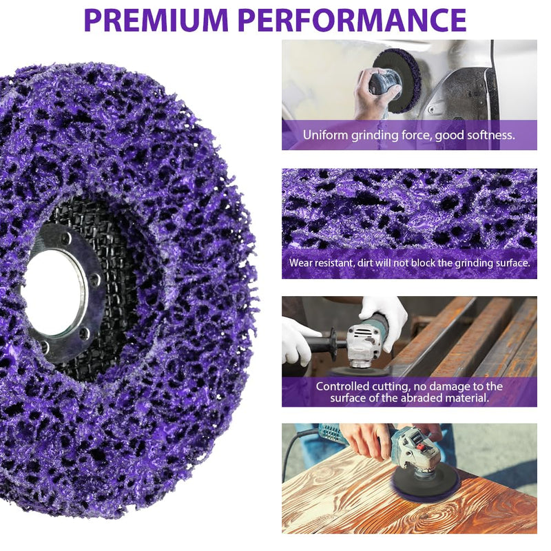 CSD Sanding Disc, 4 Pieces Diameter 115 mm Cleaning Disc Set, Coarse Grinding Disc, Purple Coarse Cleaning Disc for Angle Grinder for Surface Hen Processing, Polishing, Rust Removal 4 pieces, diameter 115 mm
