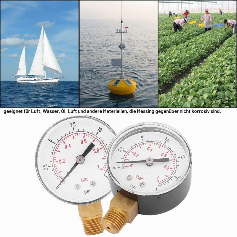 Mini Low Pressure Pressure Gauge BSPT Pressure Gauge for Fuel, Air, Oil or Water 0-15 psi / 0-1bar
