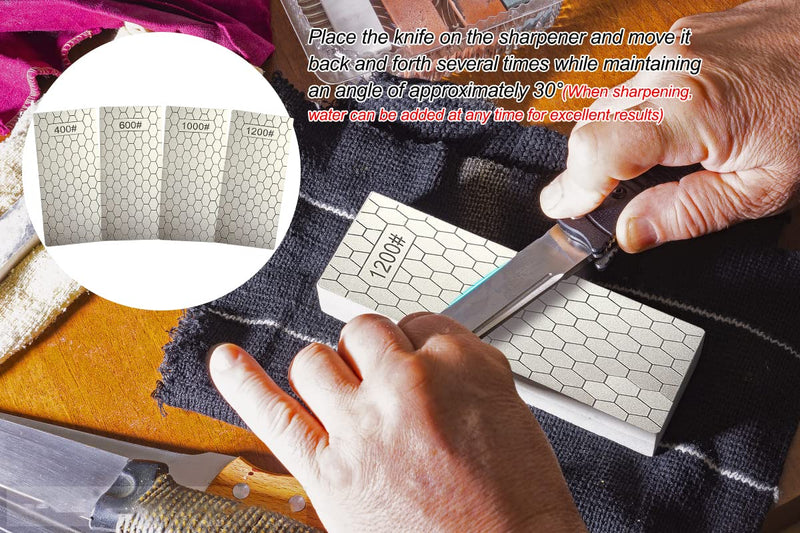 Set of 4 400/600/1000/1200 Diamond Sharpening Stones for Kitchen Appliances and Outdoor Use, Silver
