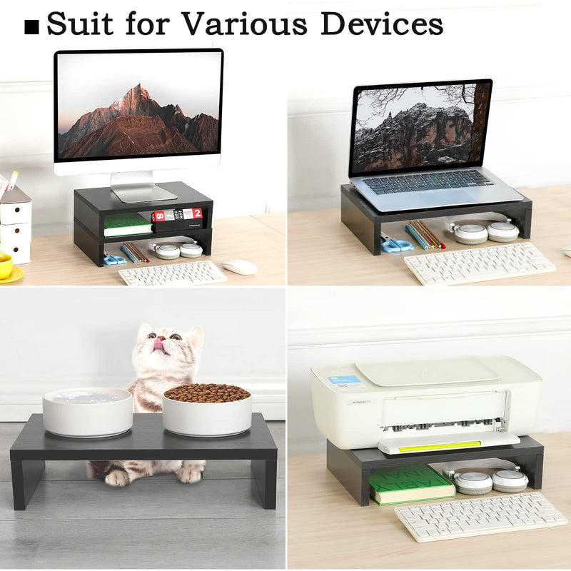 TEAMIX 2 Pack Black Monitor Stand Riser and 1 Pack 20 inch Black Monitor Stand Riser for Computer Desk Home Office Organization.