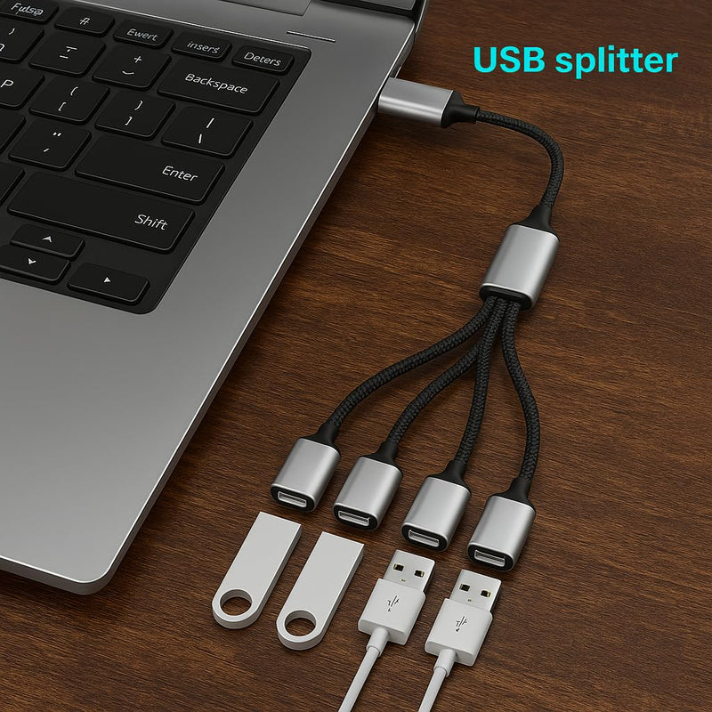 USB 2.0 Splitter (40 in) - Mouse/Keyboard/Printer/Charging High-Speed Dual Interface Docking Station | The USB hub Supports Data Transfer and Charging 39in 1 to 4