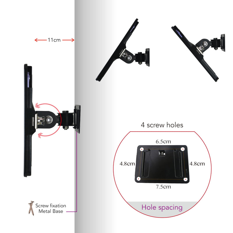 On Wall Mount Bracket Stand for iPad mini 7 A17 Pro 2024/ iPad mini 6 2021 8.3",with Anti Theft Security Lock & Key,Rotate Arbitrary Adjustment,Multi Angle,Metal,(Black)