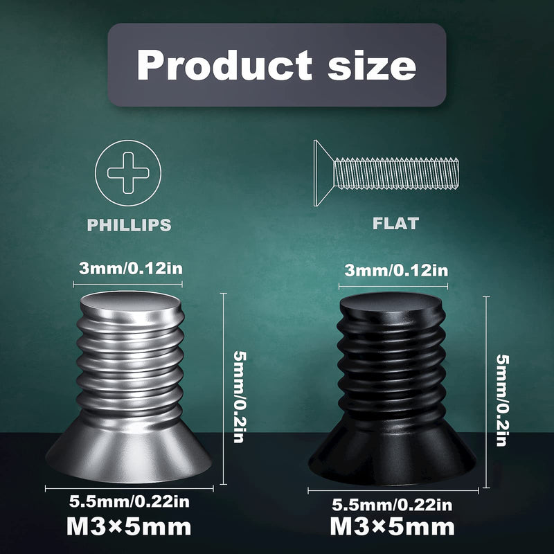 Computer PC Case Screws Hard Drive Screw M3 x 5mm Flat Head Screws Countersunk Phillips Head for 2.5" inch Hard Drive Disk HDD Screws (Black200+Silver200)