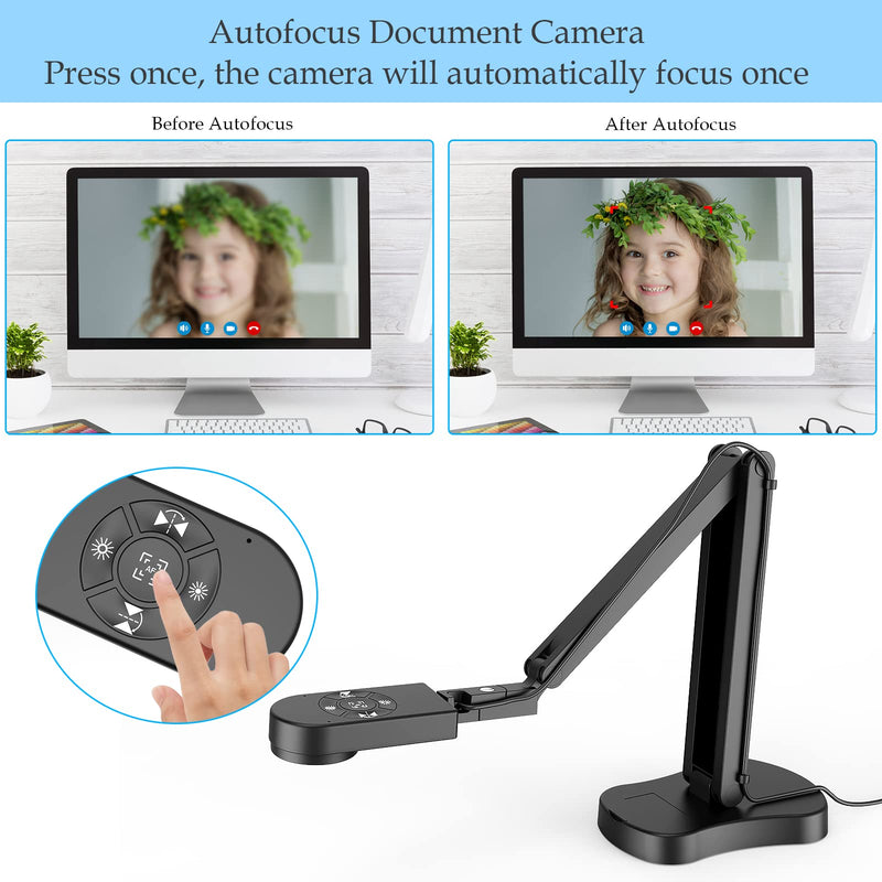 8MP USB Document Camera for Teachers and Classroom for A3 A4 Size with Dual Mic, 3-Level LED Light, Up and Down, Left and Right Image Inversion, for Distance Teaching & Learning