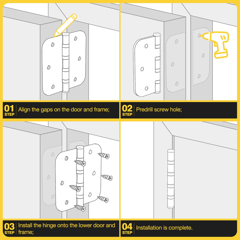 KOLET Ball Bearing Door Hinges, 3.5 Inches Black Door Hinges, 5/8'' Radius Corner Heavy Duty Stainless Steel Hinges, Smooth and Quiet, Non Removable Pin, Matte Black, 3 Pack