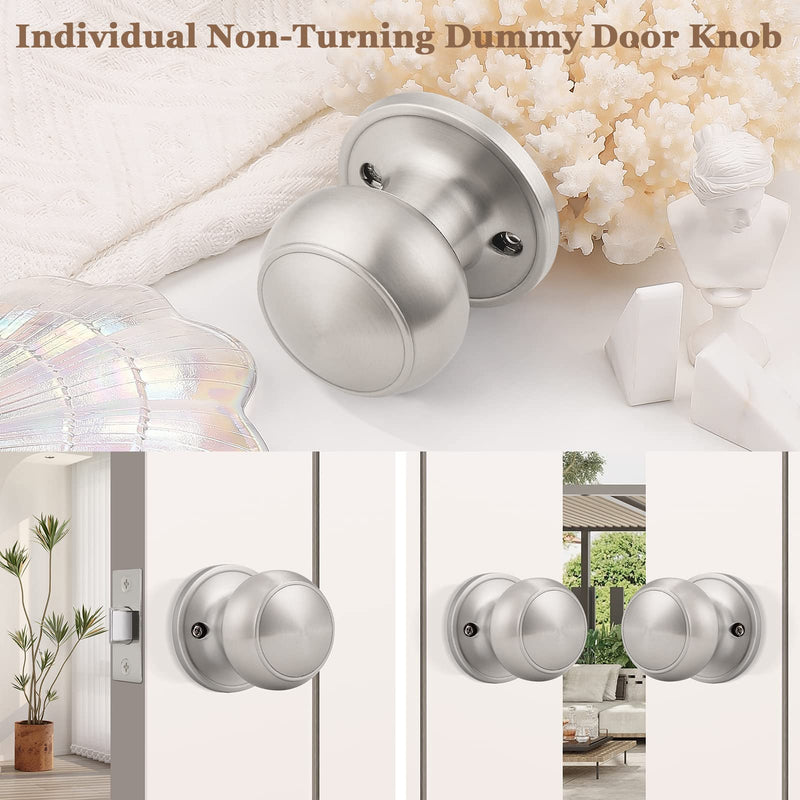 Probrico 5 Pack Classic Closet Door Knobs Dummy Door Knob, Individual Non-Turning Dummy Door Knob Single Side, Satin Nickel Interior Door Knobs, Easy Installation