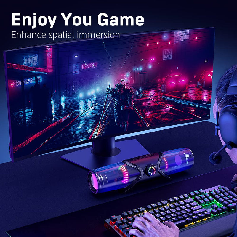 Computer Speakers,Bluetooth SoundBar,Computer Speakers for Desktop Monitor with RGB Light,PC Speakers with Subwoofer,USB Powered Sound Bar for Laptop 3.5mm Headphone Jack
