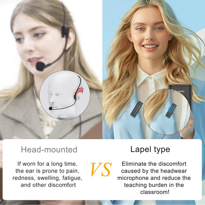 Voice Amplifier Wireless Microphone, Portable Teacher Microphone for Classroom with Bluetooth, Portable Speaker PA System Wireless Lapel Mic for Elderly/Yoga/Meetings/Speeches/Tours Guide