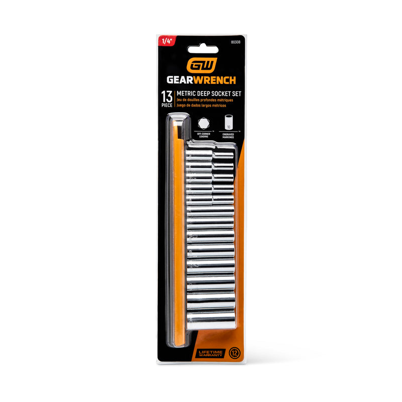 GEARWRENCH 13 Pc. 1/4" Drive 12 Pt. Deep Socket Set, Metric - 80308