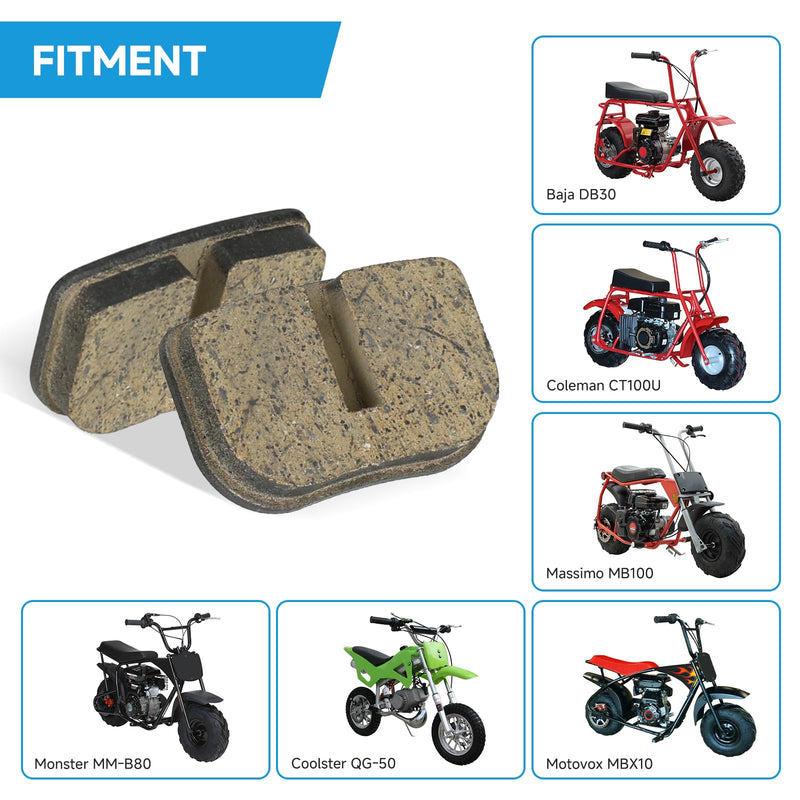 Mini Bike Disc Brake Pads Compatible with 79cc 97cc 100cc 2.8hp Coleman CT100U CC100X Baja DB30 Doodle Bug MMB80 Motovox MBX10 2-Stroke Mini ATV 4 Wheeler 50cc SYX Moto Dirt Bike Scooter Parts