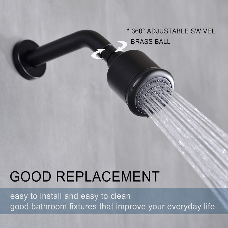 Solid Brass Shower Head - High Pressure Showerhead with Filter and 360 degrees Adjustable Swivel, Replacement for Bathroom Low Flow, Matte Black 2.8 inch Heavy Duty