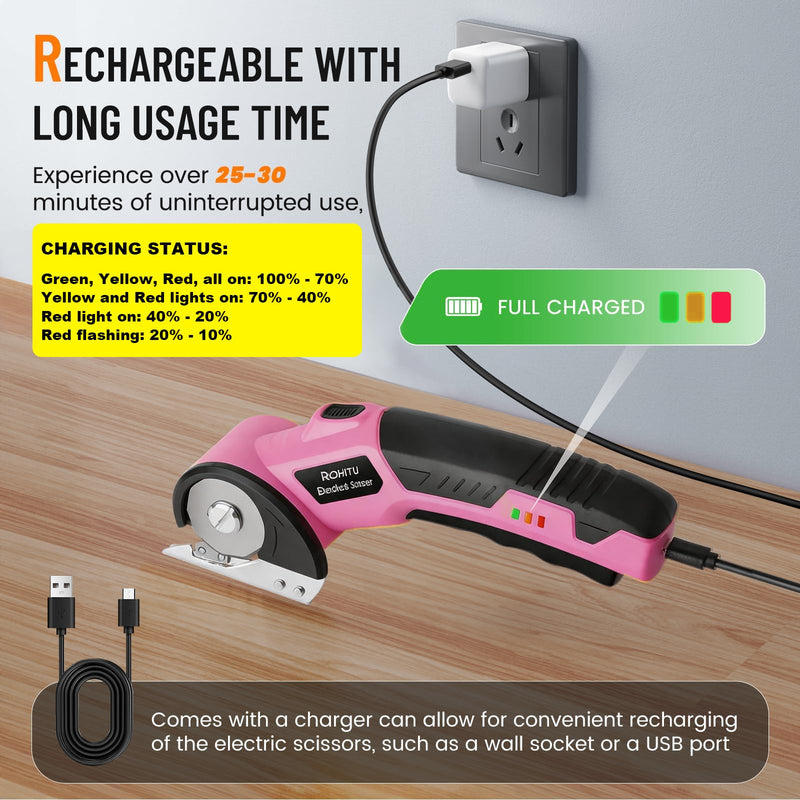 Electric Scissors, Cardboard Cutter, With LED Light, High-Efficiency Brushless Motor, 2000mAh Battery, Tungsten Steel Blade, Suitable for Cloth, Cardboard, Carpet Wire Rope Cutters Pink