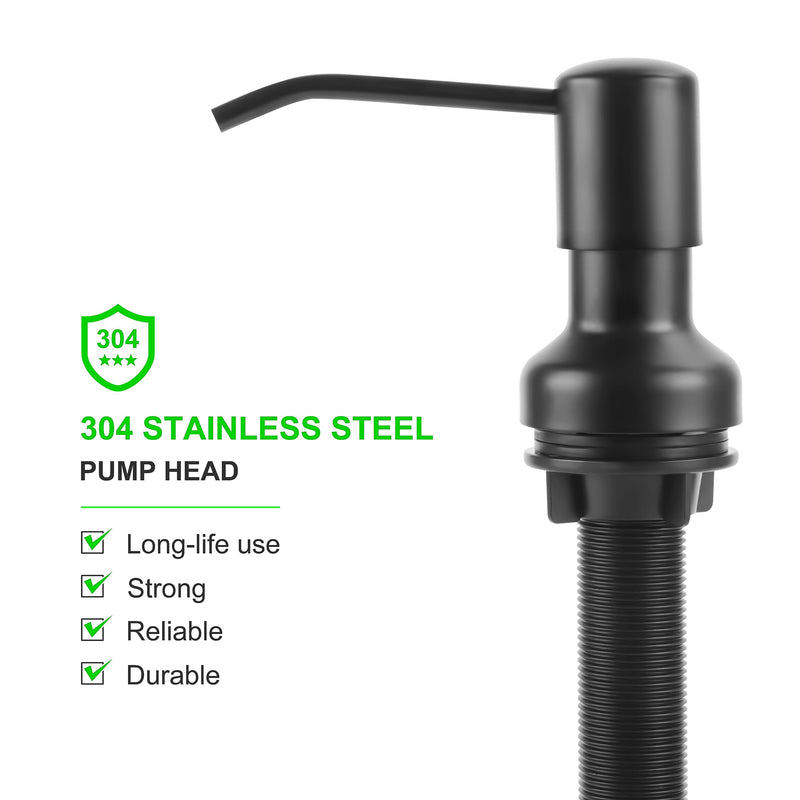 Soap Dispenser for Kitchen Sink, Sink Soap Dispenser with Longer Threaded Shaft Shank, 47" Extension Tube Connects Directly to Dish Soap Container, Wider Pump Head Base （Black） Black