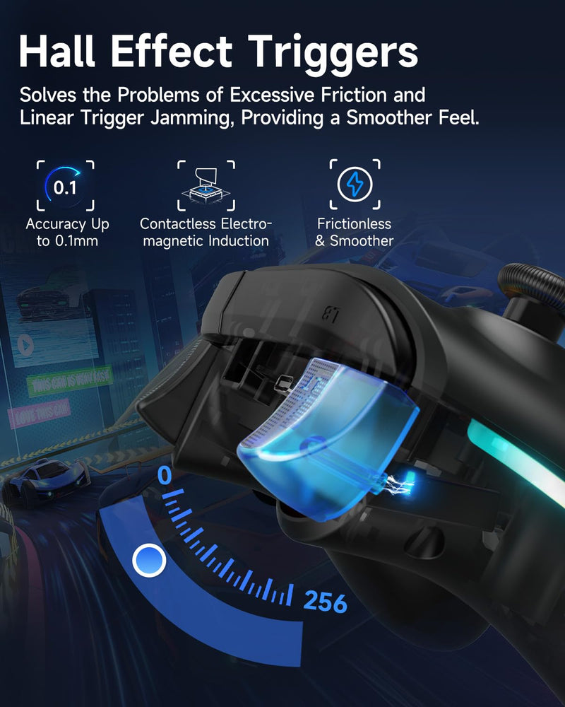 EasySMX X15 PC Controller - Enhanced Wireless Bluetooth Controller with Hall Joysticks/Hall Triggers/RGB Lighting - No Stick Drift, No Dead Zone - Work for Windows PC, Android, Steam and Switch black