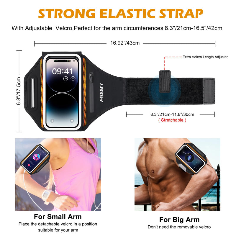 Running Phone Armband with Airpods Holder - 3D Design Cell Phone Armband for iPhone 15/14/13 Pro/Plus & Galaxy S20/S10, Water Resistant Sports Phone Holder with Key Slot - Ideal for 6.9" Phones
