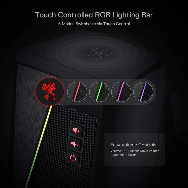 Redragon GS520 RGB Desktop Speakers, 2.0 Channel PC Computer Stereo Speaker with 6 Colorful LED Modes, Enhanced Sound and Easy-Access Volume Control, USB Powered w/ 3.5mm Cable Black