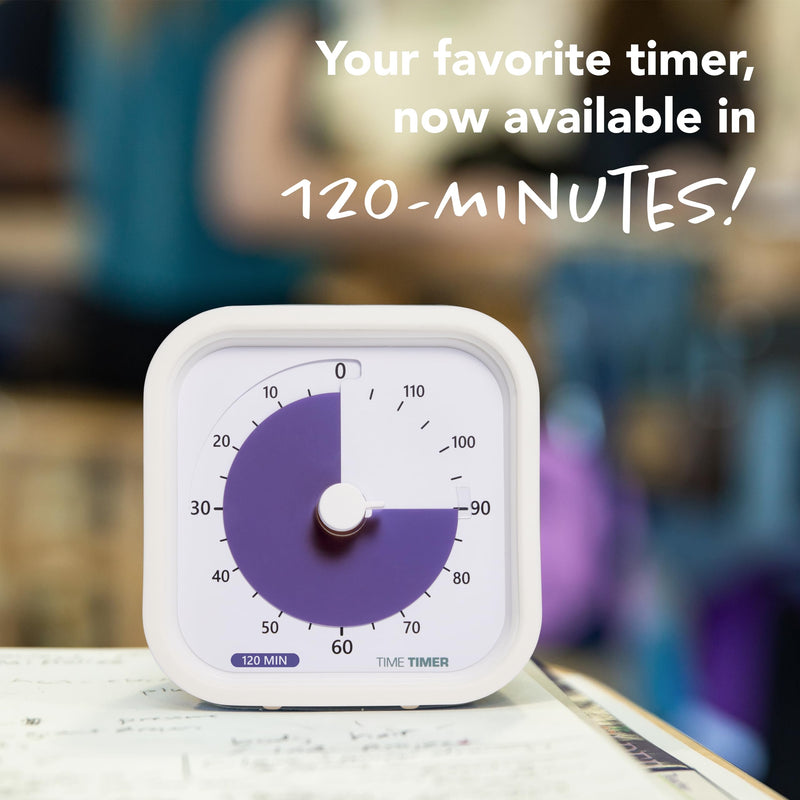 TIME TIMER 120 Minute MOD Education Edition ⁠— Visual Timer with Desktop Software for Kids Classroom Learning, Testing Timer, Study Tool and Office Meetings with Silent Operation (White - 120min) 3.5" x 3.5"