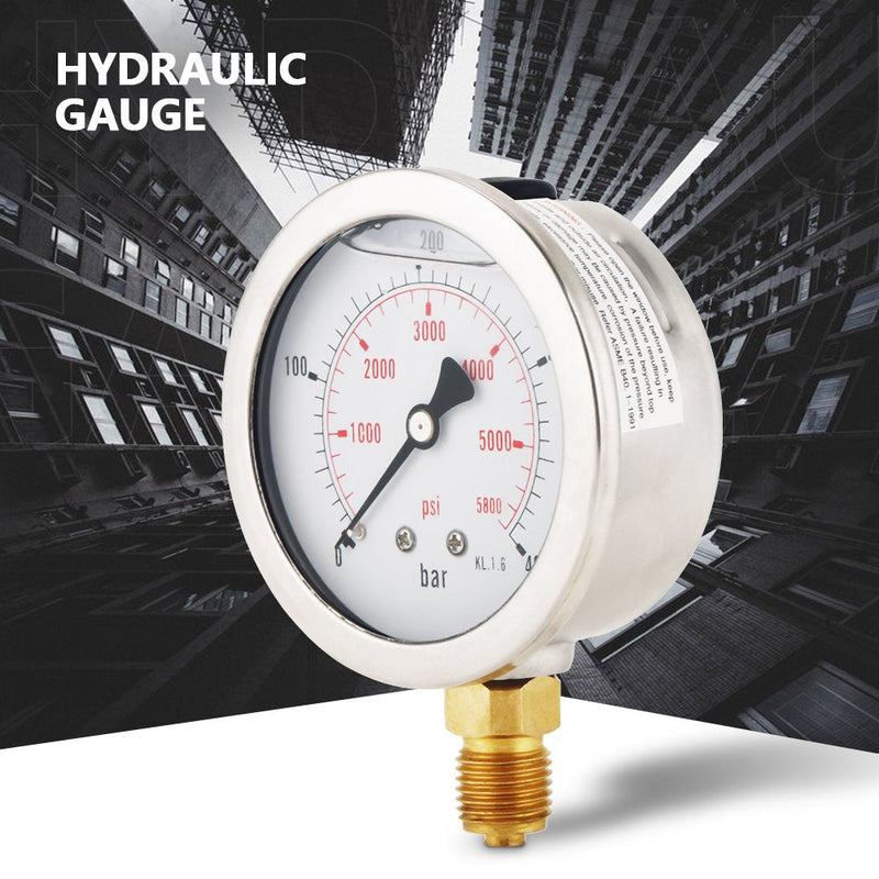 0-400BAR 0-5800PSI G1 / 4 63mm Dial Indicator Hydraulic Pressure Gauge High Precision REUSABLE PACKAGING socialme-eu