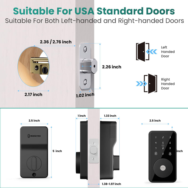 Smart Lock, 4-in-1 Keyless Entry Door Lock for Front Door, Digital Door Lock with Keypad, Bluetooth Smart Deadbolt, App Control Pitch black