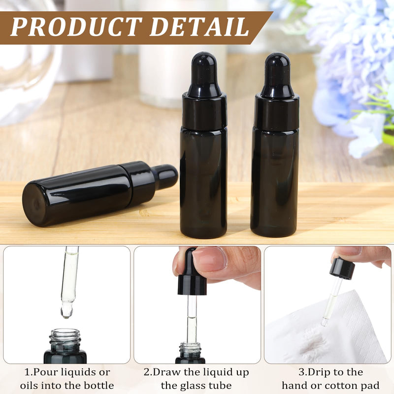 Bokon 100 Pcs Glass Dropping Bottles Mini Essential Oil Dropper Bottles Empty Sample Vials with Black Cap Tiny Storage Jars with Dropper for Perfumes Cosmetic Liquid Aromatherapy Lab(Black,5 ml) 5 ml