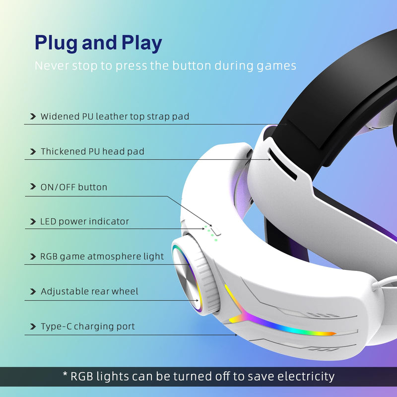 RGB Comfort Battery Head Strap 12000mAh Compatible with Meta Quest 3S, NOT Compatible with Quest 3 12000mah-Q3S