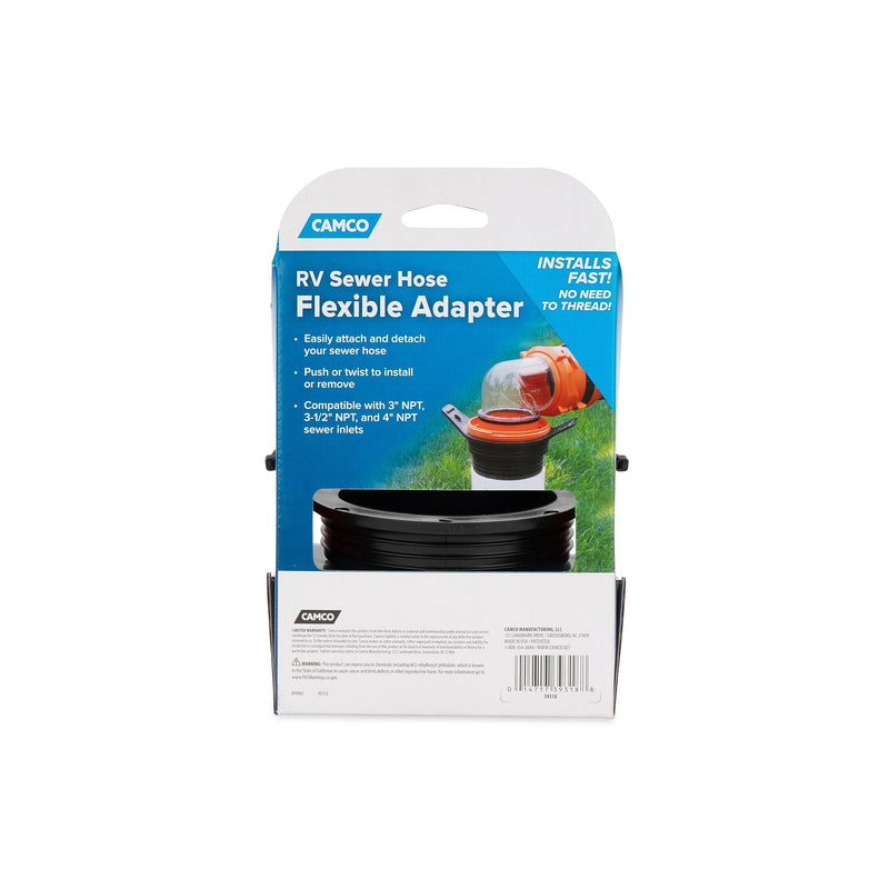 Camco Flexible 3-in-1 Sewer Adapter Hose Seal -Flexible Fitting That Makes Connection to a Sewer Inlet Simple and Less Hands On! (39318), Black Sewer Hose Adapter Seal