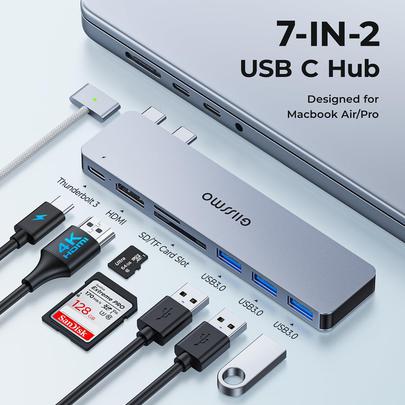 USB C Adapter HDMI Hub for MacBook Pro/Air M1 M2 M3 2024 2023 13" 15" 16",Mac USB Adapter 7-in-2, MacBook Accessories with HDMI, USB C and 3 USB A 3.0 Data Ports, SD&microSD Card Reader 4704（HDMI）