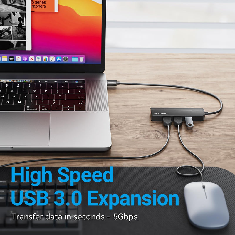VENTION USB 3.0 Hub, 3 USB A Ports, USB to 3.5mm Jack Audio Adapter, USB External Sound Adapter for Windows Mac Linux PC Laptop Destops PS5 Switch 2 Double Jack-3 Usb Port