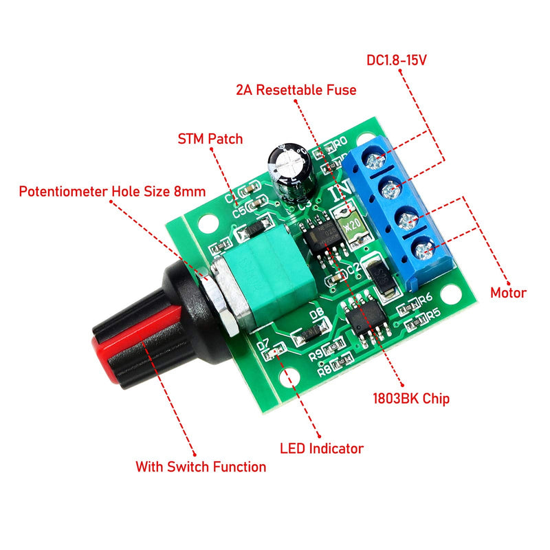 WayinTop 2pcs PWM Motor Speed Controller DC 1.8V 3V 5V 6V 12V 2A 1803BK Adjustable Speed Controller Low Voltage Control Module Controller with Button
