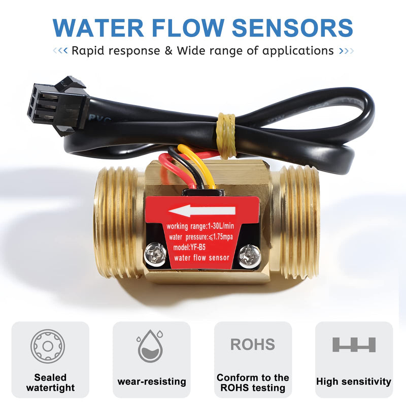 SWAWIS 2 pieces G3/4 water flow sensor, flow sensor water 3/4'' flow meter, water flow Hall sensor flow switch water flow switch, 1-30L/min