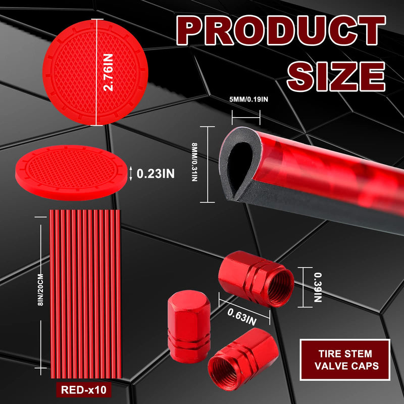 28 Pcs Car Interior Accessories Including 20 Pcs Car Air Conditioner Decoration Strip 4 pcs Non Slip Silicone Car Cup Coaster 4 pcs Car Tire Valve Stem Caps for Most Cars SUVs Trucks (Red) Red