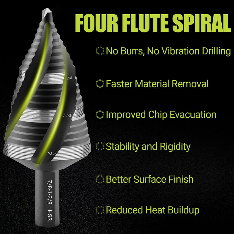 5 Pcs Four Spiral Flute Step Drill Bit Set, 6 Pcs Countersink Drill Bits with 1/4 Inch Quick Change Hex Shank, Nitriding HSS Drill Bits for Metal, Aluminum, Wood, Plastic HSS 11 Pieces (5 Step + 6 Countersink)