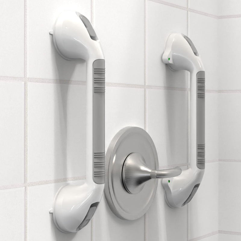 16.5inch 2 Pack Suction Balance Assist Bathroom Shower Handle,Bath Grab Bar with Indicators(White/Grey) 16.5 Inch (Pack of 2)