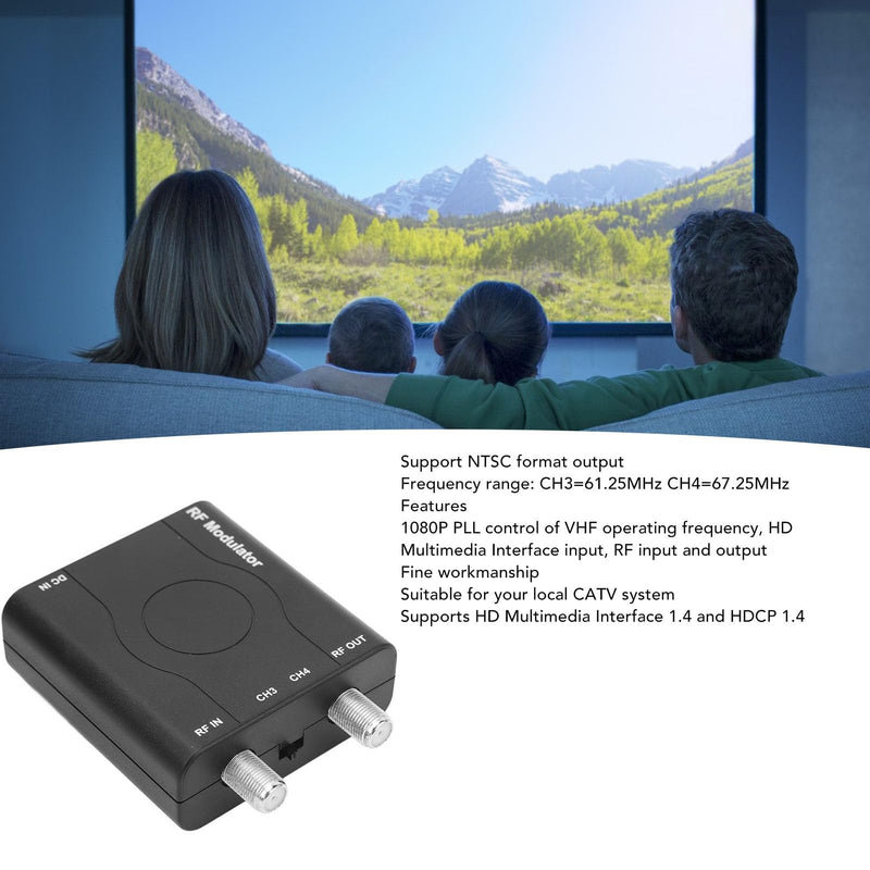 RF ModulatorCoaxial Adapter UHF Demodulator Composite Converter with Antenna, Supports NTSC Output, 1080P PLL Control, Fine Workmanship for Fire Stick PS3 Cable Box HD