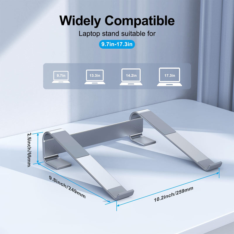 Laptop Stand for Desk, Aluminum Laptop Riser, Ergonomic Computer Stand Compatible with for MacBook Pro/Air, Dell, HP, Lenovo, 10-17.3'' (Silver) Silver