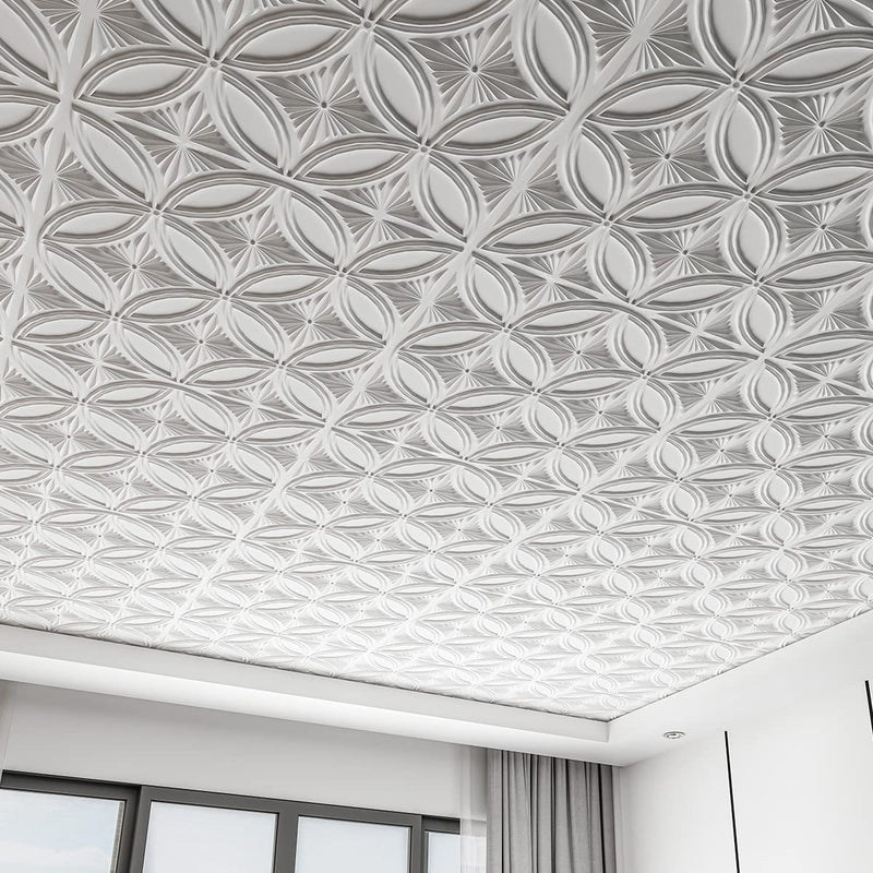 Art3d Decorative PVC Drop Ceiling Tile 2ft x 2ft in White,Glue up Ceiling Panel 24 x 24in.12pcs 24*24