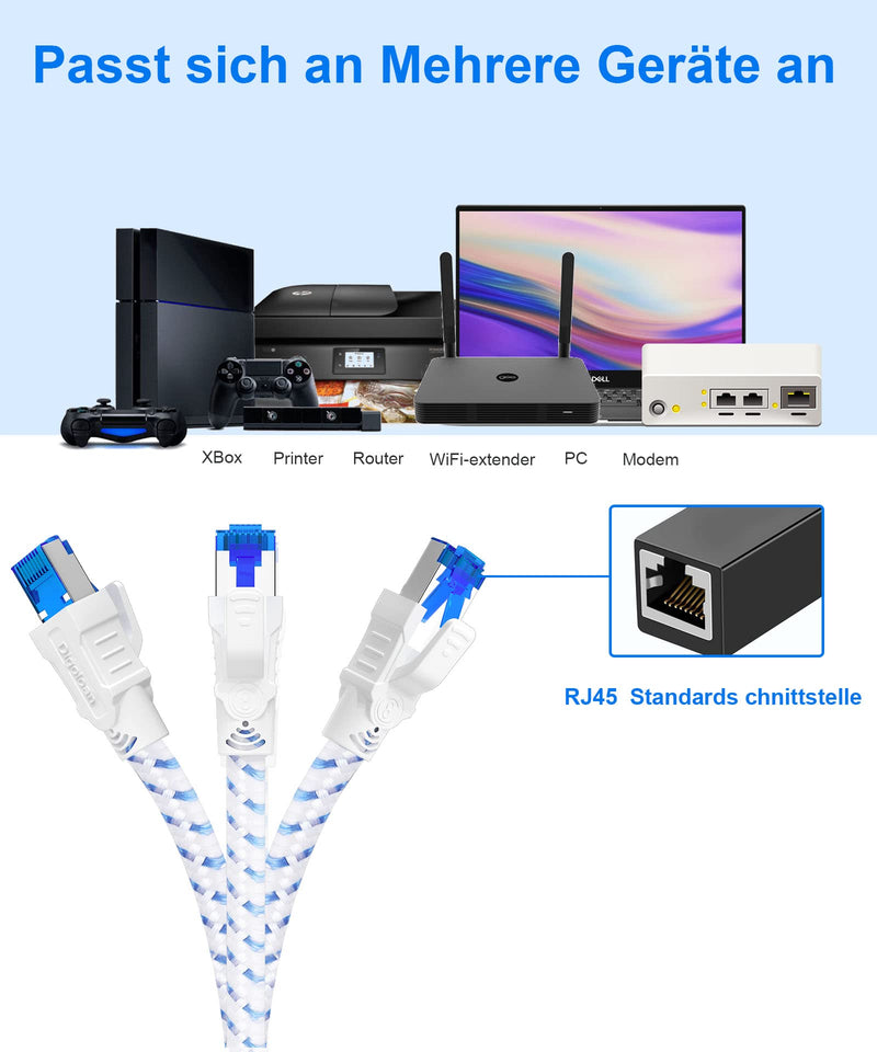 Lan cable network cable Cat 8, Ethernet cable 1m 2m 3m 5meter 10meter 15meter 20meter 30meter, 40Gbps 2000MHz Gigabit S/FTP patch cable with rj45 connector for Ps5, laptop, faster than Cat 7 (0.5 m) 0.5m