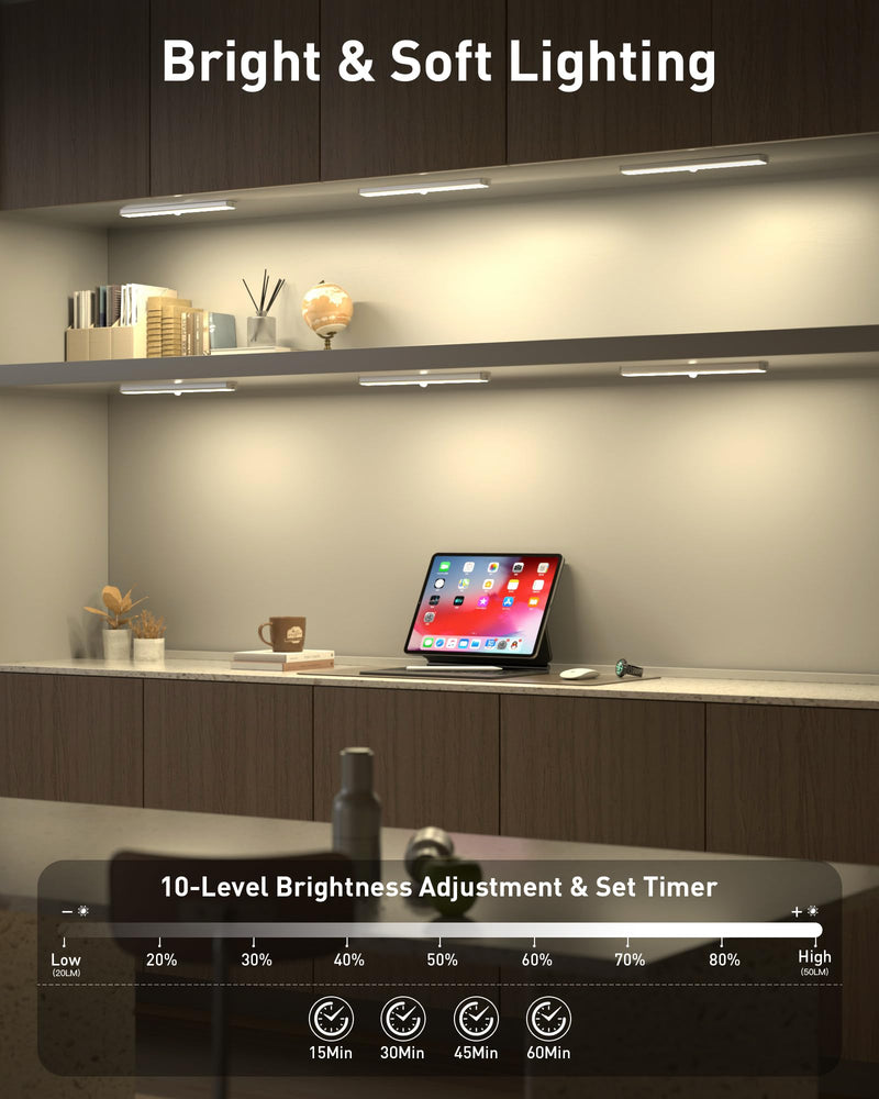 SZOKLED 20LED Under Cabinet Lighting Remote Control, Wireless Closet Lights Rechargeable Under Counter Lights for Kitchen, Hallway, Display, Multiple Colors (4 Pack) Rechargeable / 4 Packs