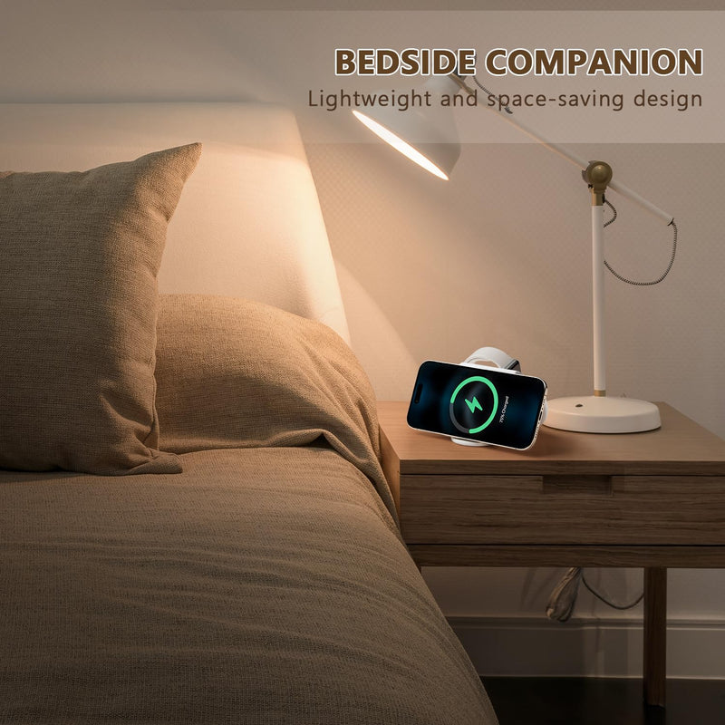 2025 Latest Magnetic Wireless Charger for iPhone: 3 in 1 Travel Charging Station for Apple Devices for iPhone 16 15 14 13 12 Pro Max Plus-Foldable Charging Pad for Apple Watch Series & Airpods 3 2 Pro white