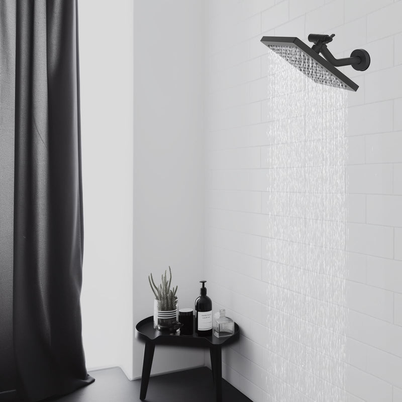 Hibbent All Metal Shower Head Elbow Adapter, 360 ° Adjustable Swivel Brass Shower Head Adapter, Stainless Steel Shower Arm Extension for Fixed and Rain Showerhead, Wall Mounted, Matte Black