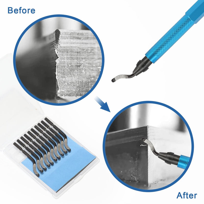 VASTOOLS hand deburring tool set/deburring tool with 10 pieces of high-speed steel replacement blades/for steel, copper, aluminum and plastic 11 BS1010 blades