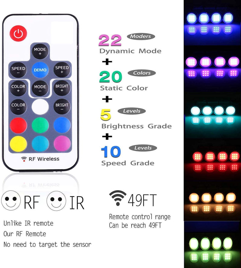 AIBOO RGB LED Cabinet Lighting Set of 4, 12 V LED Under-Unit Light, Colour Changing with Remote Control, Dimmable RGB Display Cabinet Lighting LED for Lighting Kitchen Cabinets 4 Stück (1er Pack)